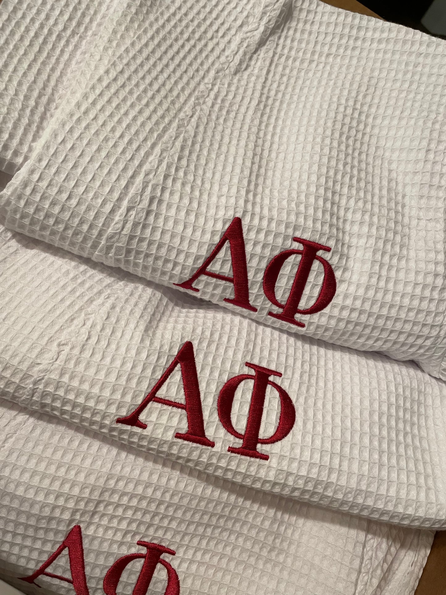 Robe: White Waffle Weave with Sorority Embroidery