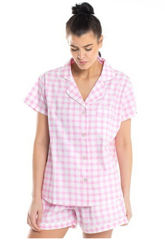 PJ Shorts Set Pink Gingham with Greek Letter Monogram Greek Necessities