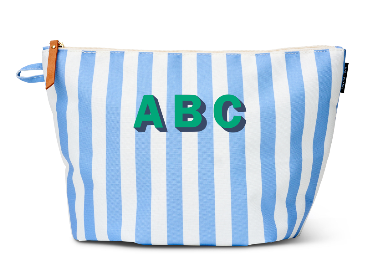 Makeup Bag: Blue Stripe Medium with Monogram