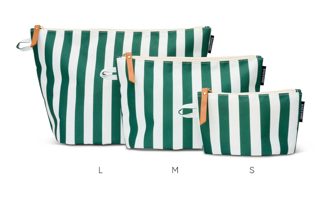 Makeup Bag: Green Stripe Small with Monogram