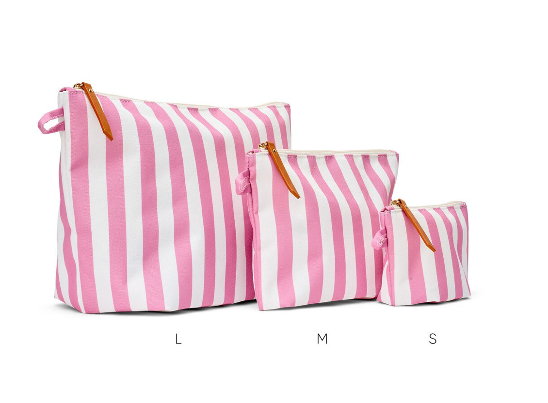 Makeup Bag: Pink Stripe Medium with Monogram