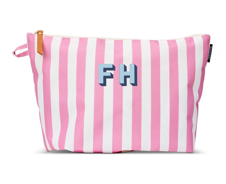 Makeup Bag: Pink Stripe Small with Monogram