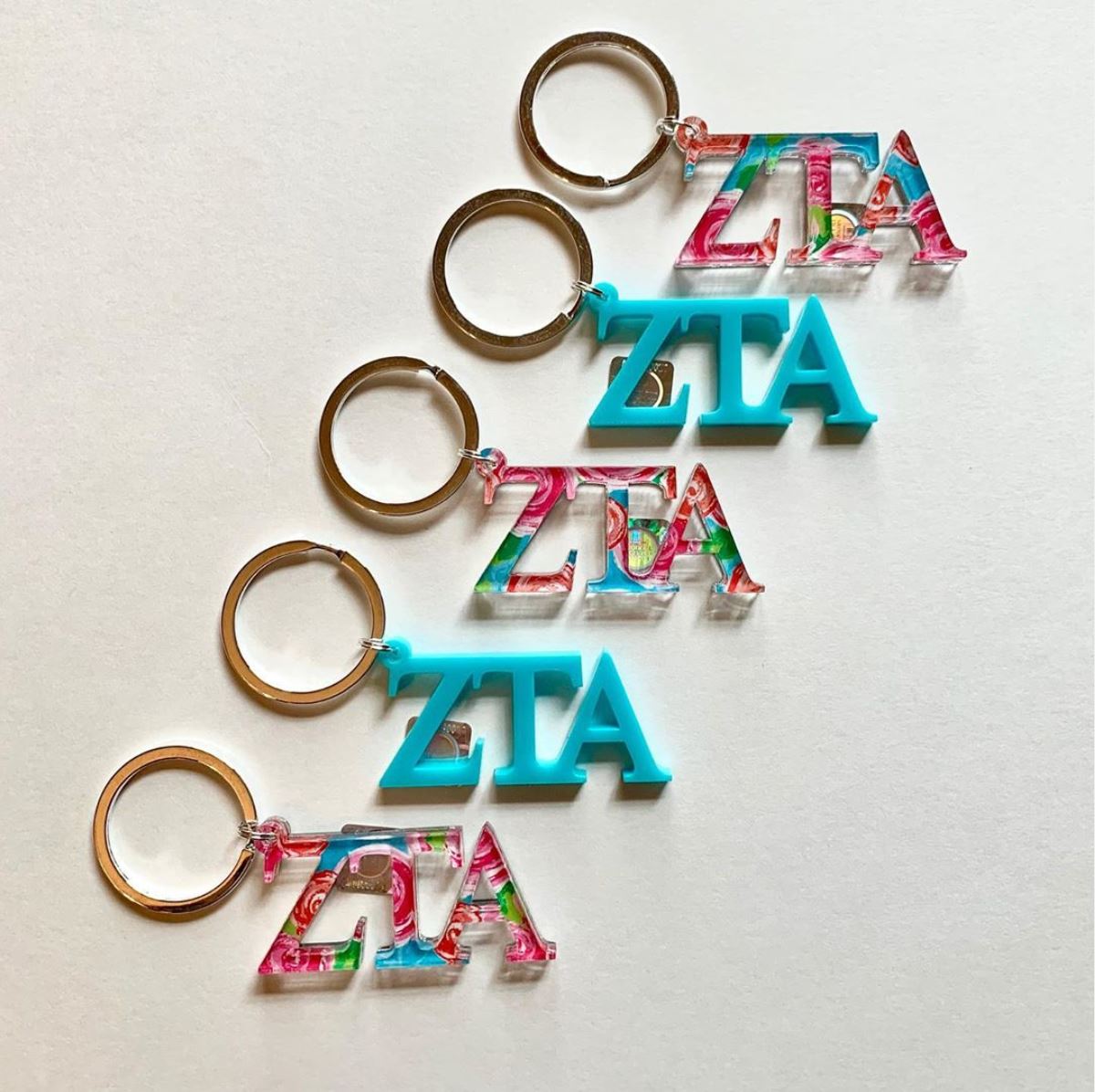 Acrylic Floral Keychain in Greek Letters