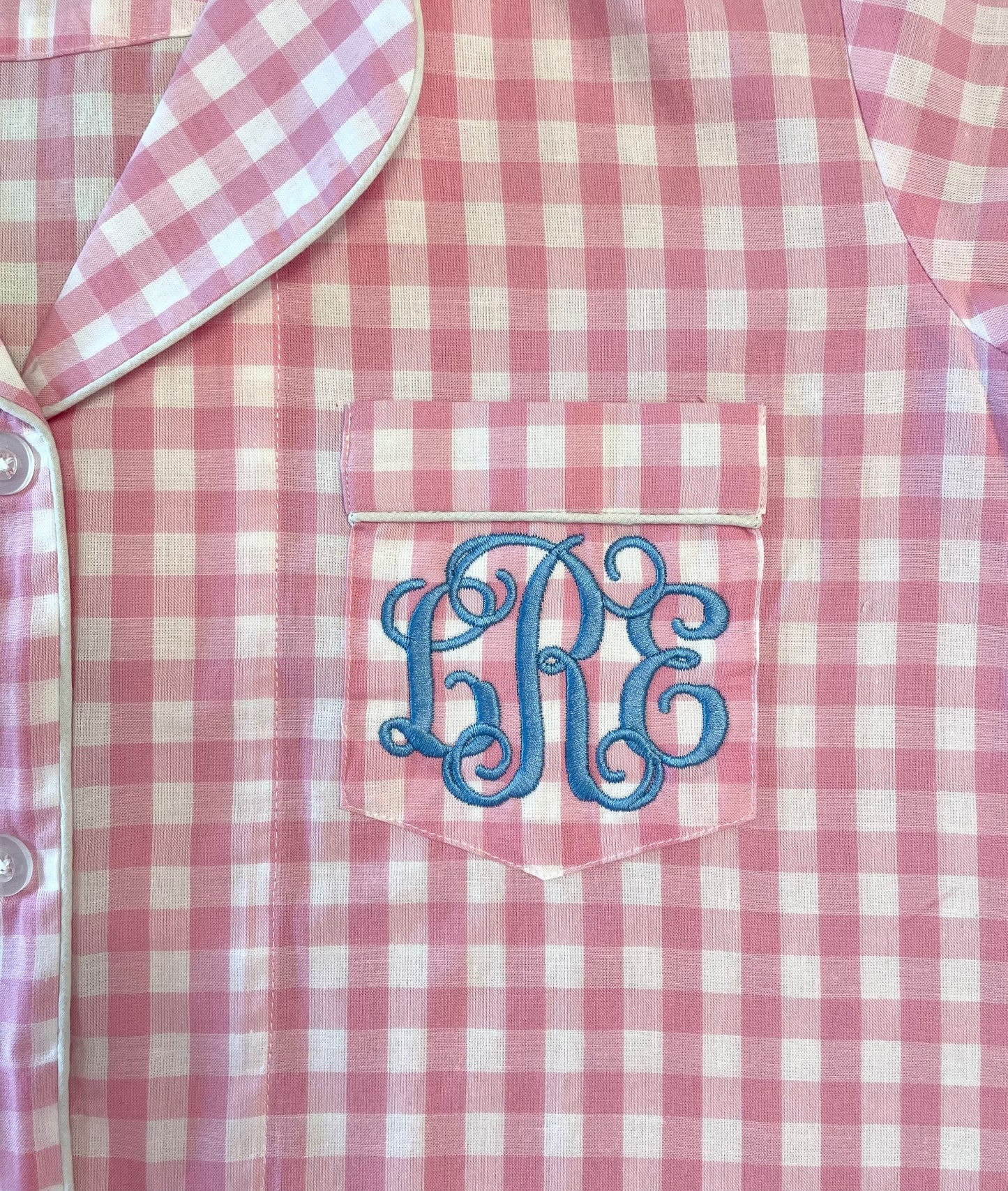 PJ Shorts Set Pink Gingham with Monogram