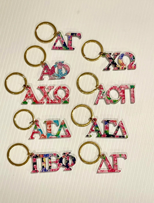 Acrylic Floral Keychain in Greek Letters