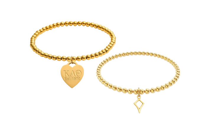Kappa Alpha Theta Gold Beaded Bracelet with Charm