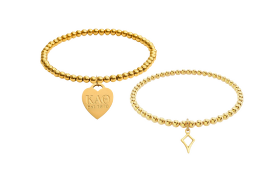 Kappa Alpha Theta Gold Beaded Bracelet with Charm