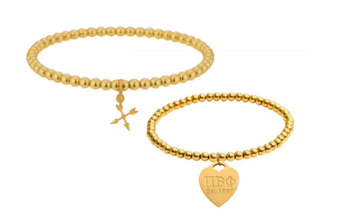 Pi Beta Phi Gold Beaded Bracelet with Charm