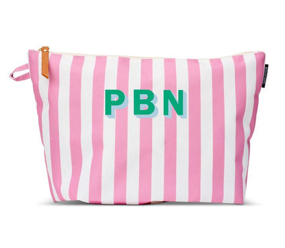 Makeup Bag: Pink Stripe Small with Monogram