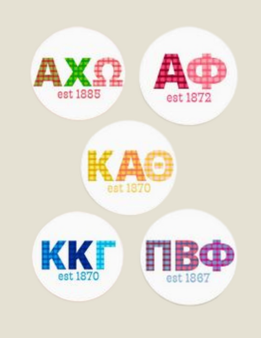 Button Sorority with Gingham Greek Letters