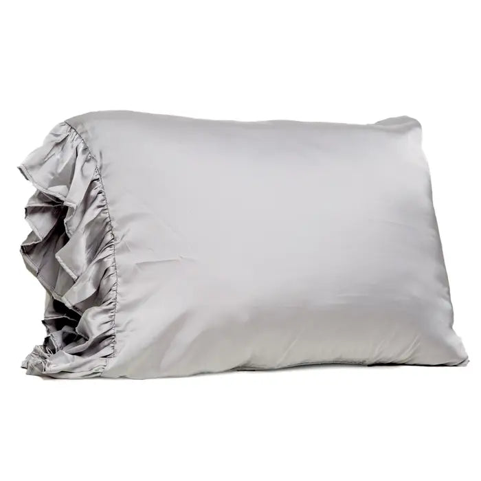 Monogrammed Ruffled Satin Pillowcase