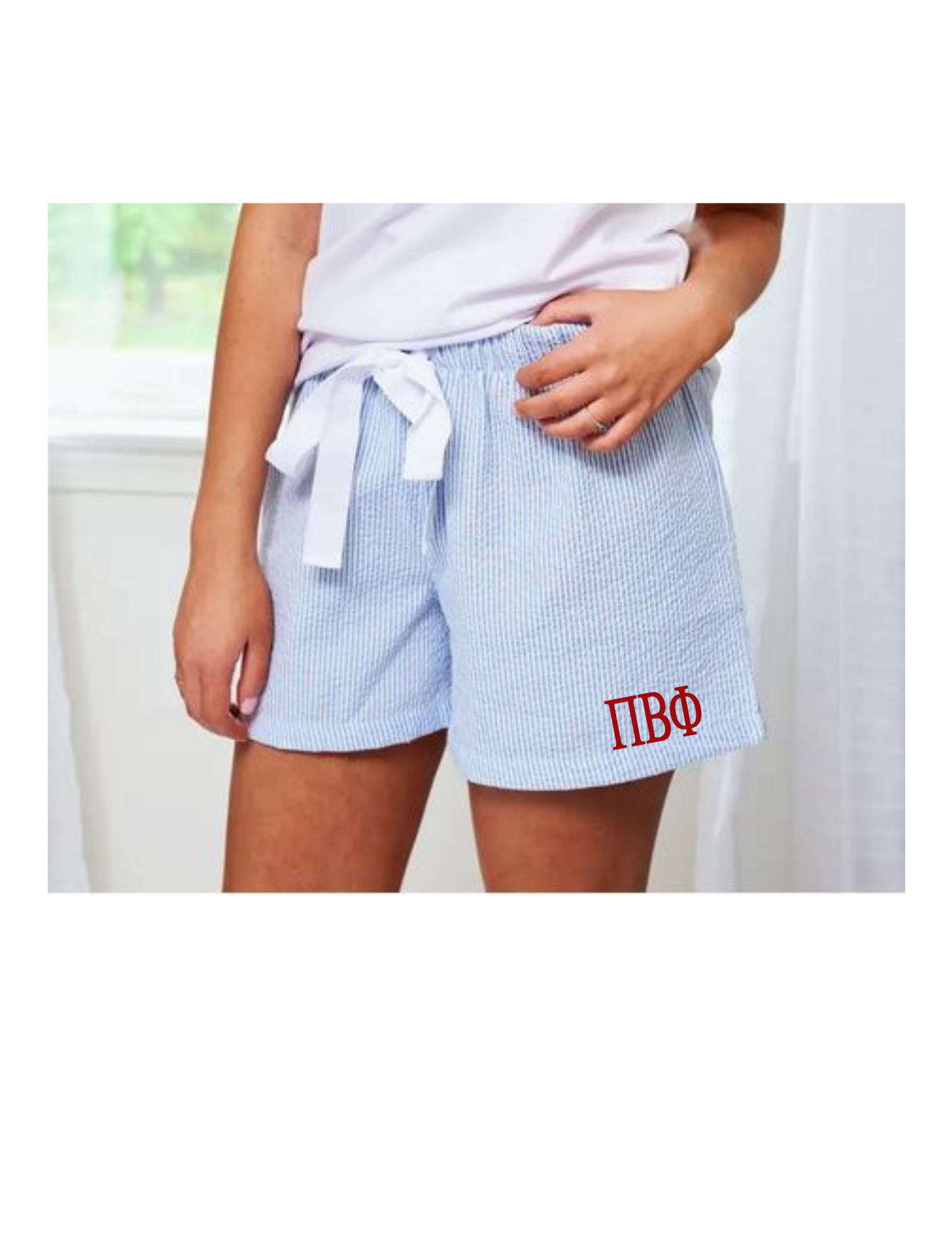 Monogrammed Greek Letter Seersucker PJ Shorts