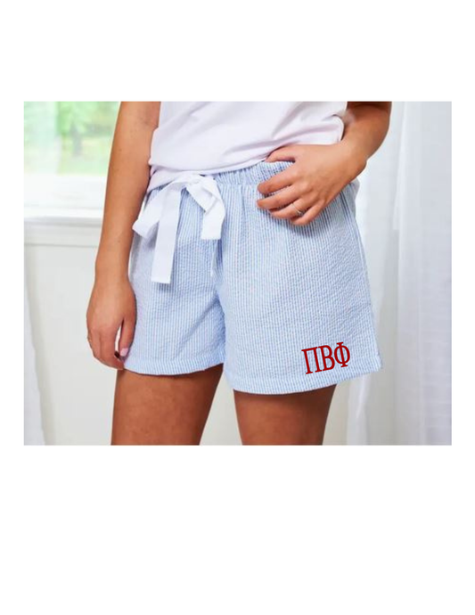 Monogrammed Greek Letter Seersucker PJ Shorts