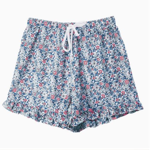 Sorority Floral Blue PJ Shorts with Embroidery