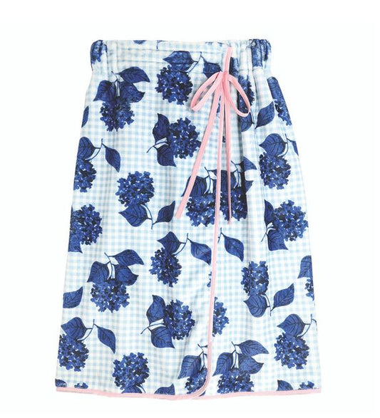Towel Wrap with Monogram Blue Gingham + Hydrangeas with Pink Droopy Bow